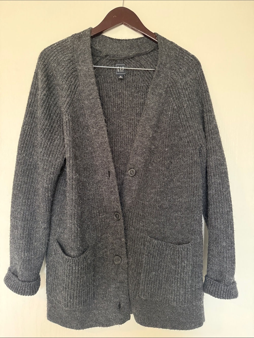 GAP Charcoal Gray Ribbed Button-Front Cardigan